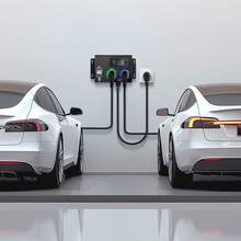 Divisor para secadora y vehículo eléctrico, indicador LED de 3 colores, distribución de energía inteligente de 240 V, con enchufe NEMA 10-30, dos tomas de corriente NEMA 10-30, pantalla LCD de 3,4 pulgadas, máx. 24 A para secadora y vehículo eléctrico, probado según el estándar ETL - Negro - Ver 1