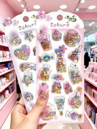 可爱闪光贴纸 - 适用于手机壳、笔记本、剪刀、日记本装饰，3D立体贴纸