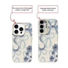 1 pieza Funda de teléfono con diseño de lazo floral azul fresco de material TPU compatible con iPhone 17 Pro Max/17/16 Pro Max/15/13/12/11, S20 FE/A15/S24/A55, Note 11/Note 12/Note 13 Pro, cobertura completa, protección suave anti-caídas - Blanco - Ver 7