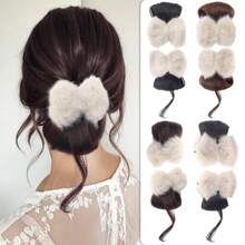 女士低发髻发饰，带爪夹和发圈，毛茸茸的碎发修饰脸型，自然蓬松，可扎成后脑勺发髻 - 彩色 - 查看 9