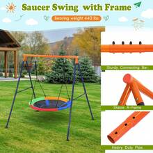 Columpio de exterior para niños: columpio resistente de 200 kg con cuerdas ajustables y estructura metálica resistente para patio, parque o área de juegos. - Multicolor - Ver 3