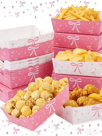 6个蝴蝶结餐盘，一次性派对食品容器，食品架，包装盒，礼品包装盒，厨房包装用品，烘焙包装，包装材料，女孩生日派对餐具，一次性餐盘，甜点盘，生日派对用品，生日礼物包装，生日装饰，派对礼物，婚礼装饰，蝴蝶装饰