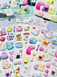 High Quality 3D Cute Stickers, Interesting Shiny Embossed Decor, Random Gemstone Colors, Stereoscopic Interesting Japanese Anime Stickers, Crystal Stickers, Solid Material, Exquisite Stereoscopic Shape, Self-Adhesive Waterproof Non-Stick Decorative Stickers - Multicolor - View 2