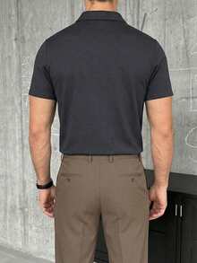 GRDR Men's Summer Casual Zip Collar Short Sleeve T-Shirt - Dark Grey - View 2