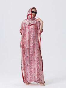 1件女士花卉印花图案长袍披肩 - 彩色 - 查看 6