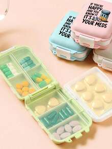 Portapillole portatile a 8 scomparti multistrato, scatola compatta e anti-umidità per la conservazione dei farmaci, stampata con citazioni divertenti, adatta per vitamine, integratori nutrizionali e pillole, portapillole riutilizzabile adatto a uomini e donne viaggiatori e utilizzatori di farmaci quotidiani - Multicolore - Visualizzare 5