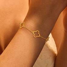1 Piece Classic Stainless Steel Top Quality Four Leaf Flower Bracelet Simple Hollow Design Women's Lucky Clover Gift - Four Leaf Clover - View 5