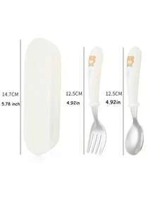 Bộ 3 món (Nĩa + Thìa + Hộp đựng) Bộ đồ ăn bằng thép không gỉ cho trẻ em, bộ thìa nĩa tập ăn cho bé, dụng cụ tự ăn kèm hộp đựng di động. - Nhiều màu - Xem 8