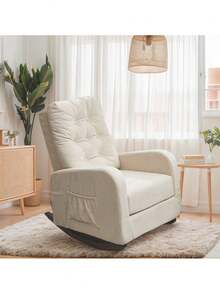 1PCS Sofa Rocking Chair, Cradle Armchair, Cushioned Sofa Chair With Side Pockets, Suitable For Living Room, Bedroom, Reading, Napping, Home Theater - Light Grey - View 4
