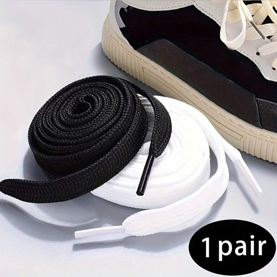 MIYA 1 Pair Classic Flat Shoelaces - Soft Fabric Shoe Strings Sneakers & Casual Shoes, 2 Color Athletic Laces, Durable Shoe Rope - 白色 - 查看 1