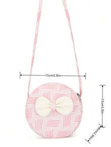 1pc Girls' Cute Bow Nylon Small Round Bag, Fashion Striped Phone Coin Purse, Personalized Crossbody Bag, Zipper Closure, Suitable For All Seasons - A - View 4