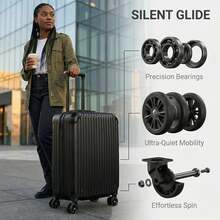 20-Inch ABS Hard-Shell Carry-On Suitcase, Silent Swivel Wheels For 360° Rotation, Patchwork Pattern For Durability And Impact Resistance – The Best Choice For Business Trips Or Travel. Black. Luggage Suitcase Trolley Suitcase Travel Luggage Suitcases Travel Luggage Suitcase Bag Durable Large Capacity Luggage With Wheels Cruise Essentials Travel Essentials Holiday Essentials Vacation Essentials - Black - View 6