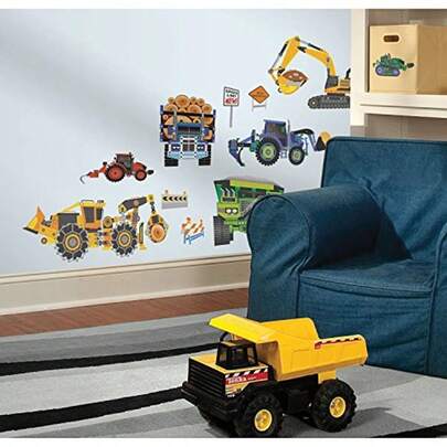Construction Vehicles Wall Stickers New Speed Limit Auto Truck Digger Bulldozer Excavator Wall Decals, For Bedroom Playroom Living Room Home Wall Decor
