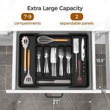 Extra Large Expandable Silverware Organizer,  Food Cutlery Flatware Organizer, Kitchen Utensil Drawer Organizer, Adjustable Silverware Holder For Spoons Forks Knives, Black - 黑色(大) - 查看 4