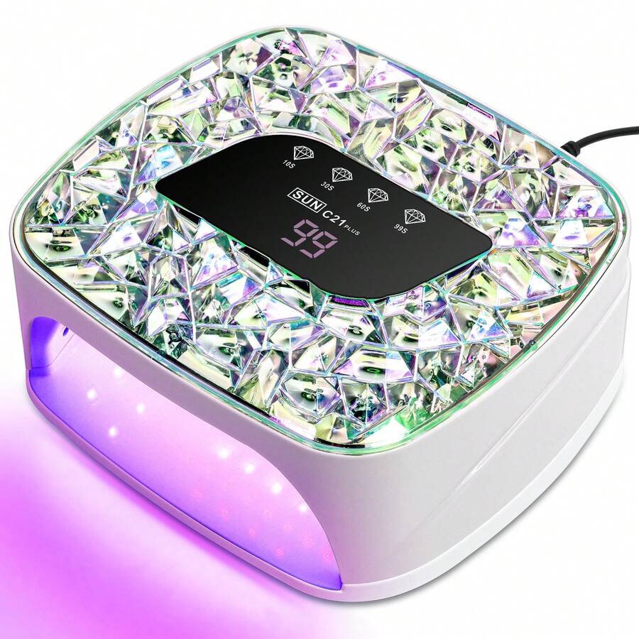 UV LED美甲灯，镶嵌闪亮水钻，专业凝胶指甲油烘干机，配备智能传感器和4种定时设置，沙龙级美甲护理工具，理想的新年/生日礼物，美甲用品 - 白色 - 查看 1