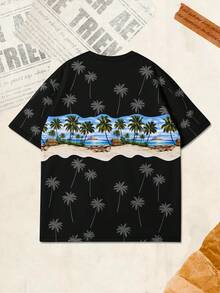 男士度假圆领椰树印花短袖T恤 - 彩色 - 查看 4