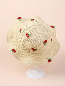 1顶婴儿/幼儿女童针织宽檐遮阳帽，透气针织夏季防晒帽 - 1PC - 查看 12