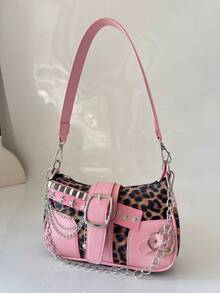 Fashionable Versatile Crescent Moon Bag, Y2K Millennium Chain Strap Shoulder Bag, One Shoulder Underarm Bag, Pearl Strap, Handheld One Shoulder Crossbody Bag, Chain Small Bag, Multiple Interchangeable Straps - Hồng - Xem 2
