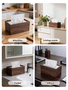 1 pieza Caja de pañuelos de madera maciza de alta gama, soporte de pañuelos de madera de nogal retro, almacenamiento de pañuelos de escritorio con tapa ondulada, fácil de reemplazar el estante de pañuelos, adecuado para escritorio, oficina, sala de estar, regalo de cumpleaños, regalo de inauguración de la casa para familiares y amigos - Multicolor - Ver 5