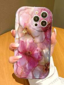 Floral Cream Swirl Wave Edge Glossy Painted Anti-Drop Phone Case Compatible With IPhone 17pro/17Air /17/17promax16/11/16pro/16plus/16promax/16e/15Promax/13/14/12/XS/XR/7G/8P, Compatible With Samsung Galaxy 11/12Pro/12/12X/13Pro/14Pro/15Pro/X3pro/, Compatible With 10/9/Note9/12c/Note11pro/Note8Pro/9C/9a - Multicolor - View 3