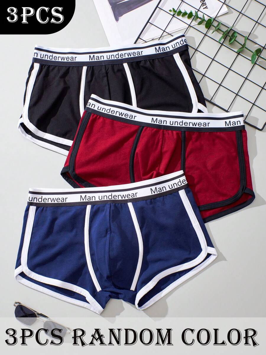 3 st/pack herrboxershorts med bokstavstryck och lappmönster - Multifärgad - Visa 1