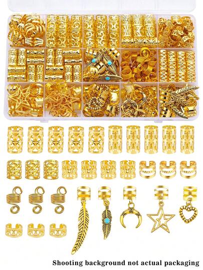 70pcs Mixed Alloy Hair Scrunchies & Accessories Set, Suitable For DIY Braids, Hair Beads, Hair Rings, Hair Clips, Bohemian Style, Fit For Braiding, Festivals, Valentine's Day And More