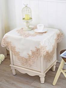 1pc Lace Square Tablecloth, Modern Minimalist Polyester Jacquard Embroidered Hollow-Out Water-Soluble Lace Edge, Suitable For Living Room, Bedroom, Dining Table, Bedside Cabinet, Square Table, Etc. - Champagne - View 12