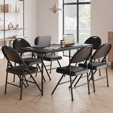 Sillas plegables acolchadas, tapizadas en cuero sintético, con estructura de metal y acolchado suave, portátiles con respaldo alto para oficina, fiestas y comedor. - Negro - Ver 6