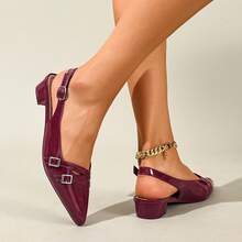 Tacones altos de unicolor para mujer, bombas de moda, zapatos versátiles para la oficina y el transporte - Burdeos - Ver 4