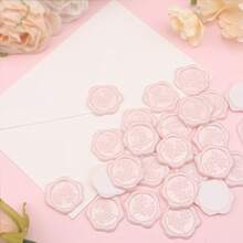 25张珠光粉色桉树叶图案自粘蜡封贴纸，适用于礼品、婚礼请柬信封封口、情人节/结婚礼物 - Pearl Pink 25PCS - 查看 5