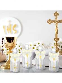 48个/12套圣水瓶，天主教洗礼小礼品瓶，带十字架和玫瑰图案，50毫升空玻璃瓶，适用于圣餐仪式、基督教教堂婚礼（经典白色） - 彩色 - 查看 8