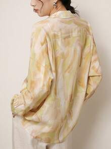 YUXIN Women's Watercolor Print Silk Blouse - Loose Collar Long Sleeve, Breathable And Flowy, Versatile Work And Date Casual Top, Creating An Elegant And Relaxed Look, Spring/Summer - Yellow - View 6