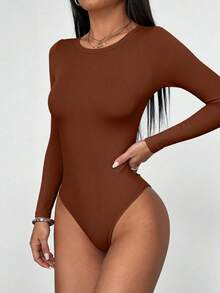 PRETTYGARDEN Women Spring Bodysuits For Long Sleeve Shirts Fitted Basic Ribbed Layering Bodys Tops Fall Fashion Winter Clothes Camel Vacation Rompers Outfits For Women - Camel - View 4