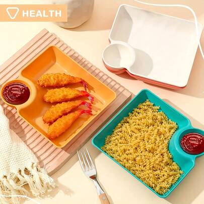 1 set tavă de servire din plastic cu farfurie pentru găluște și compartimente pentru sos, potrivită pentru cartofi prăjiți, garnituri, mâncăruri japoneze, sushi, tacos, salsa și alte mâncăruri casual