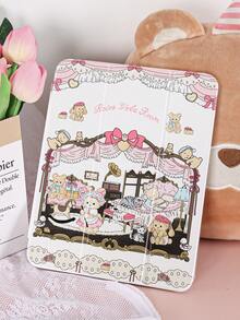 1个粉色宫廷图案可爱小熊蝴蝶结彩绘平板电脑保护套，适用于10代/11代/10.2/10.5/Air4/Air5/10.9/Pro11/Air 11英寸(M2)-2024/Pro 11英寸(M4)-2024/Air 11英寸(M3) 2025/(A16) 11英寸第11代2025/Mini6/Mini7/Air1/Air2/9.7/Tab A8 10.5英寸2022，内置笔槽，三折支架，磁吸式睡眠/唤醒功能，简约/创意/独特设计 - 彩色 - 查看 1