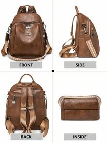 Mochila de cuero con cera de aceite | Interpretando la estética de los escenarios de transporte, desbloqueando la soberanía visual absoluta de la vida diaria y los viajes, matriz de tres modos de función completa: dos correas para los hombros anchas y gruesas ajustables estándar/asas, correa para la cintura doble reforzada - Multicolor - Ver 4