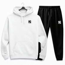 Men's Stylish Kangaroo Hoodie Set + Unisex Sweatpants Set - White - View 1