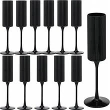 1/2/6/12/24 只装水晶香槟杯，透明/粉色/蓝色，5.5 盎司，不易碎塑料高脚杯，可重复使用，现代优雅，适用于婚礼、派对、圣诞节、生日、万圣节、感恩节等场合。 - 黑色 - 查看 8