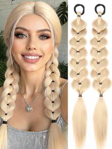 20-Inch, 2 Pieces Hand-Braided Ponytail Synthetic Hair Extensions, Multiple Colors Available, Ideal For Women's Daily Use - Multicolor - View 11