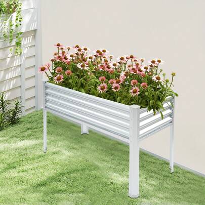 SHIOUCY Raised Garden Bed With Legs, Metal Planter For Vegetables And Flowers, Rectangular Iron Raised Planter