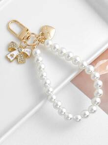 New Pearl Chain Beaded Phone Lanyard, Round Disc Bow Cherry Pendant Keychain, Women's Birthday Gift - Multicolor - View 8