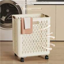 1pc Large Capacity Foldable Solid Color Design Laundry Basket With Wheels - Multifunctional For Storage Of Miscellaneous Items, Toys, Clothes - Space Saving For Bathroom, Laundry Room, Balcony, Bedroom, Home Organization, Storage - Suitable For Eid Al-Fitr, Ramadan - Random Color - View 4