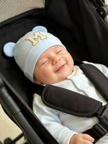 1pc Newborn Baby Hat, Solid Color & Printed Ear Design, Warm Protective Cute Casual Accessory, Suitable For Outdoor Use - Baby Blue - View 3
