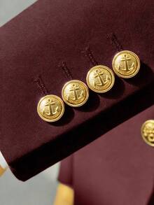 Men's 2 Piece Suit, Wedding, Business, Casual Suit Set - Pure Color Slim-Fit Business Suit Coat   Classic Trousers, Wine Red Color, Long Sleeves, Button Details, Elegant And Atmospheric Style, Non-Elastic Fabric - 酒紅色 - 查看 6