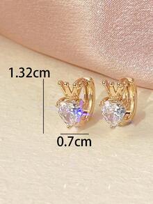 1 Pair Luxury Crown & Heart Zirconia Stud Earrings, Niche Design Elegant Earrings - Earrings - View 3