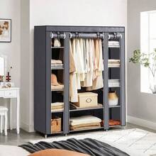 Reinforced Fabric Wardrobe, Large Capacity, Compartmentalized Storage Wardrobe, With Hanging Rods And Storage Compartments, Easy-To-Assemble Home Wardrobe, Reinforced Steel Frame, Portable Storage Wardrobe Suitable For Rental Apartments And Student Dormitories. - Grey - View 6