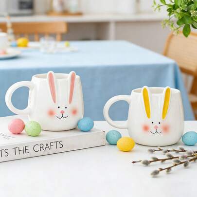 كوب سيراميك مرسوم باليد بأرنب طويل الأذن شفاء، إصدار محدود لعيد الفصح، كوب مياه عالي الجودة للمكتب والمنزل، جو جذاب، هدية رائعة