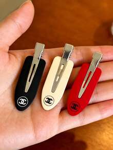 CHANEL Set de 6 pinzas para el cabello, pinzas de pato en rojo/blanco/negro, pinzas invisibles, pinzas para flequillo, pinzas de garra, mini pinzas para el cabello, pinzas laterales, accesorios para el cabello - Pinza para el pelo roja, blanca y negra - Ver 4