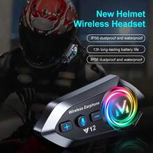 Auriculares inalámbricos Bluetooth para casco de motocicleta Y12, con función de manos libres inalámbrica, resistente al agua IP56 y al polvo, ideal para conducir en días lluviosos, gran capacidad de batería, compatible con asistente de voz IA y conexión simultánea a dos teléfonos inteligentes, adecuado para cascos integrales y de media cara, excelente calidad de sonido, ideal para entusiastas de la conducción. (Sin función de intercomunicador, no es compatible con el intercomunicador) - Ver 8