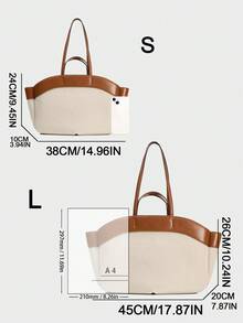 新款女士大容量帆布手提袋，时尚购物袋 - 杏色 - 查看 3